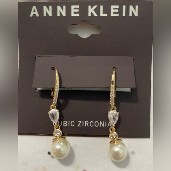 Ann Klein Cubic Zirconia Small Pearl Earrings - Picture 2 of 5
